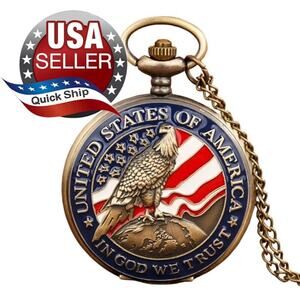 Bronze Pocket Watch • Enameled United States Eagle & Flag • ‘In God We Trust’